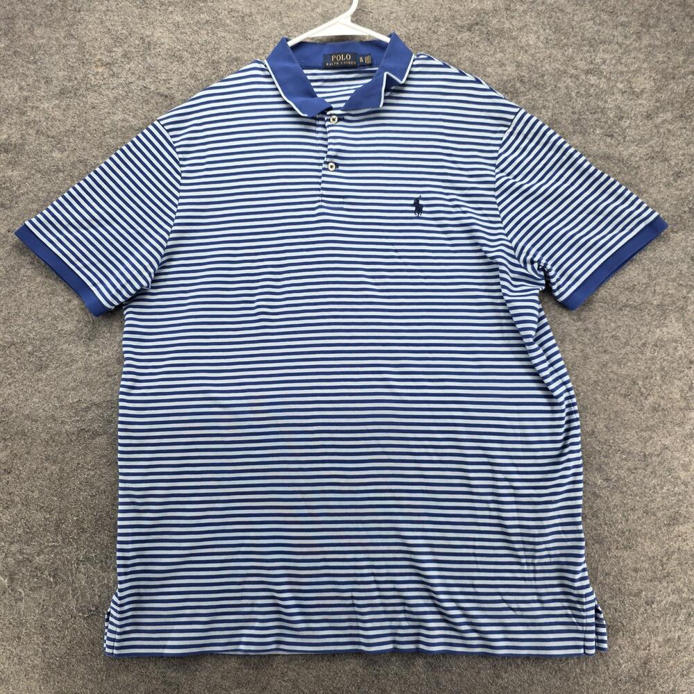Polo Ralph Lauren Polo Shirt Mens XL Blue Striped 100% Cotton Collared